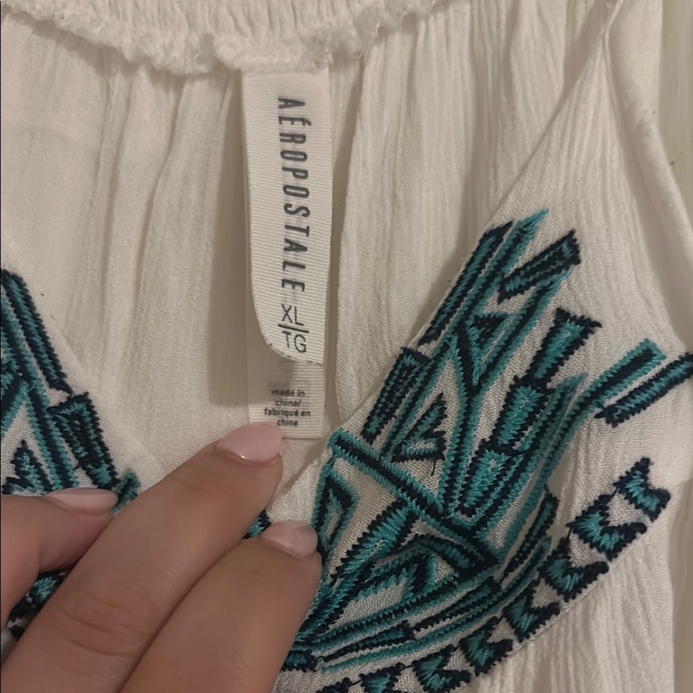 Aeropostale White Tank Top with Blue Pattern - Picture 2 of 4